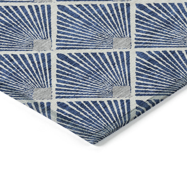 HomeRoots 5' Stylish Navy Blue, Gray & Ivory Geometric Area Rug - Washable for Indoor/Outdoor Use, Durable Design 5' X 8' 594726