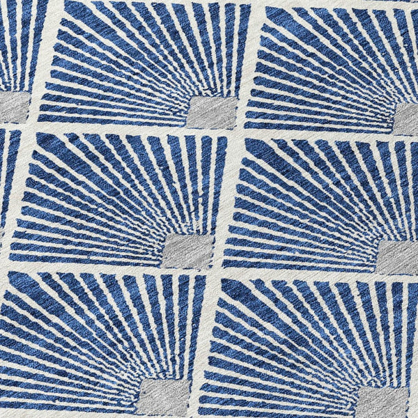 HomeRoots 5' Stylish Navy Blue, Gray & Ivory Geometric Area Rug - Washable for Indoor/Outdoor Use, Durable Design 5' X 8' 594726