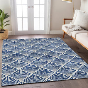 HomeRoots 5' Stylish Navy Blue, Gray & Ivory Geometric Area Rug - Washable for Indoor/Outdoor Use, Durable Design 5' X 8' 594726
