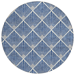 HomeRoots 5' Stylish Navy Blue, Gray & Ivory Geometric Area Rug - Washable for Indoor/Outdoor Use, Durable Design 8' Round 594727