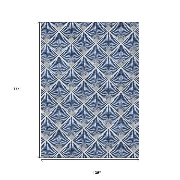 HomeRoots 9' X 12' Navy Blue, Gray & Ivory Geometric Rug - Washable Indoor/Outdoor Area Rug for All Spaces 594729