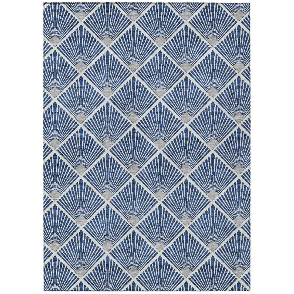 HomeRoots 9' X 12' Navy Blue, Gray & Ivory Geometric Rug - Washable Indoor/Outdoor Area Rug for All Spaces 594729