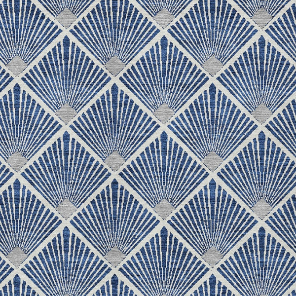 HomeRoots 9' X 12' Navy Blue, Gray & Ivory Geometric Rug - Washable Indoor/Outdoor Area Rug for All Spaces 594729
