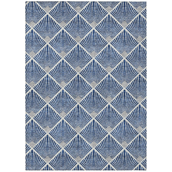 HomeRoots 5' Stylish Navy Blue, Gray & Ivory Geometric Area Rug - Washable for Indoor/Outdoor Use, Durable Design 10' X 14' 594730