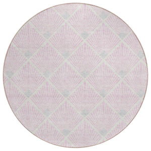 HomeRoots 5' Modern Geometric Area Rug in Soft Pink, Gray & Ivory - Washable, Durable for Indoor/Outdoor Use 8' Round 594733