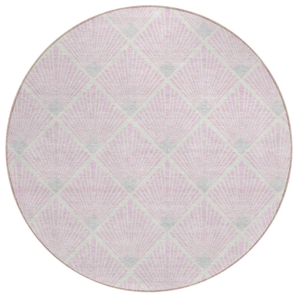 HomeRoots 5' Modern Geometric Area Rug in Soft Pink, Gray & Ivory - Washable, Durable for Indoor/Outdoor Use 8' Round 594733