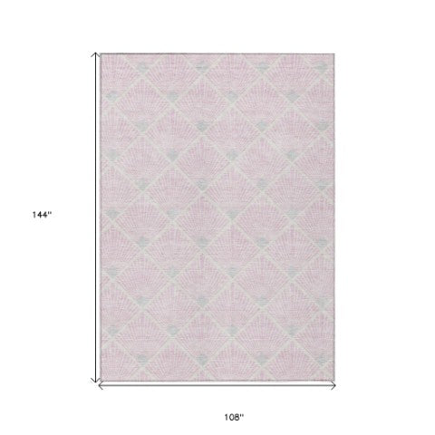 Homeroots 3' Beige And Ivory Geometric Washable Area Rug For Indoor And Outdoor Spaces - Durable Design 9' X 12' Polyester 594735