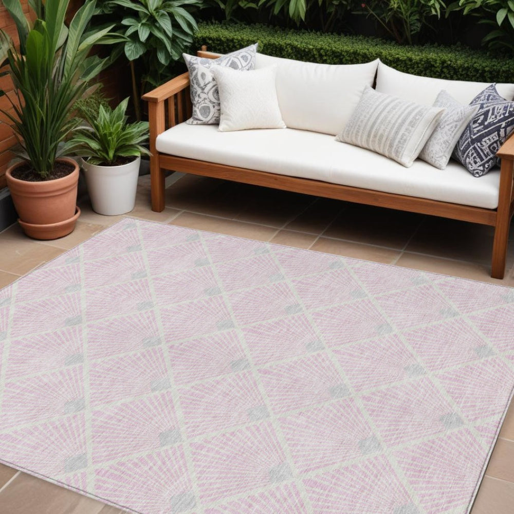 HomeRoots 9' X 12' Stylish Pink Gray Ivory Geometric Area Rug - Durable, Washable & Perfect for Indoor/Outdoor Use 594735
