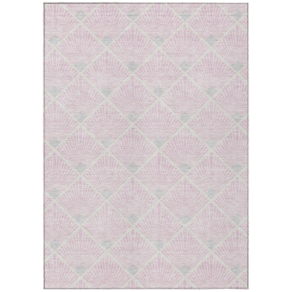 HomeRoots 9' X 12' Stylish Pink Gray Ivory Geometric Area Rug - Durable, Washable & Perfect for Indoor/Outdoor Use 594735