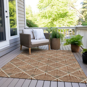 HomeRoots 5' Brown Copper and Beige Geometric Area Rug - Stylish, Washable, Durable for Indoor/Outdoor Use 5' X 8' 594738