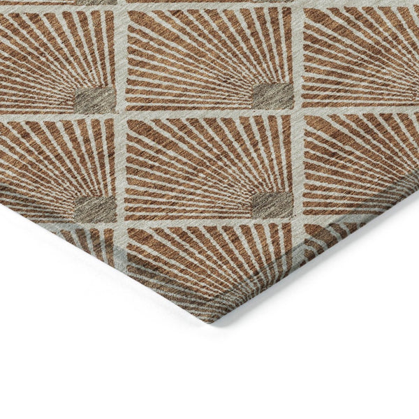 HomeRoots 5' Brown Copper and Beige Geometric Area Rug - Stylish, Washable, Durable for Indoor/Outdoor Use 5' X 8' 594738