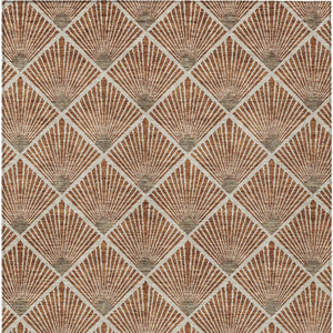 HomeRoots 5' Brown Copper and Beige Geometric Area Rug - Stylish, Washable, Durable for Indoor/Outdoor Use 5' X 8' 594738