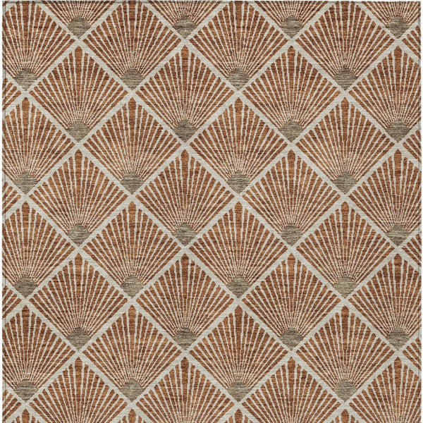 HomeRoots 5' Brown Copper and Beige Geometric Area Rug - Stylish, Washable, Durable for Indoor/Outdoor Use 5' X 8' 594738
