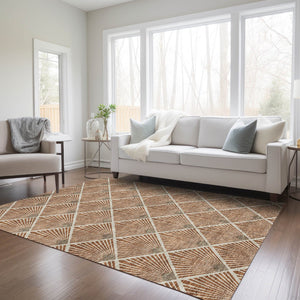 HomeRoots 5' Brown Copper and Beige Geometric Area Rug - Stylish, Washable, Durable for Indoor/Outdoor Use 5' X 8' 594738