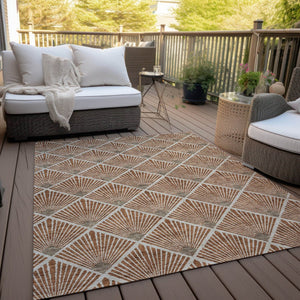 HomeRoots 5' Brown Copper and Beige Geometric Area Rug - Stylish, Washable, Durable for Indoor/Outdoor Use 5' X 8' 594738