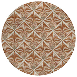 HomeRoots 5' Brown Copper and Beige Geometric Area Rug - Stylish, Washable, Durable for Indoor/Outdoor Use 8' Round 594739