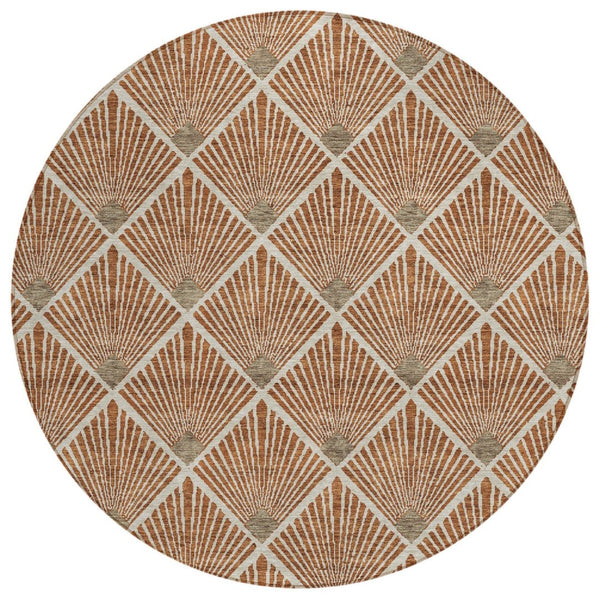 HomeRoots 5' Brown Copper and Beige Geometric Area Rug - Stylish, Washable, Durable for Indoor/Outdoor Use 8' Round 594739