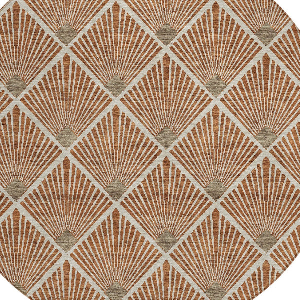 Homeroots 3' Beige And Ivory Geometric Washable Area Rug For Indoor And Outdoor Spaces - Durable Design 8' Round Polyester 594739