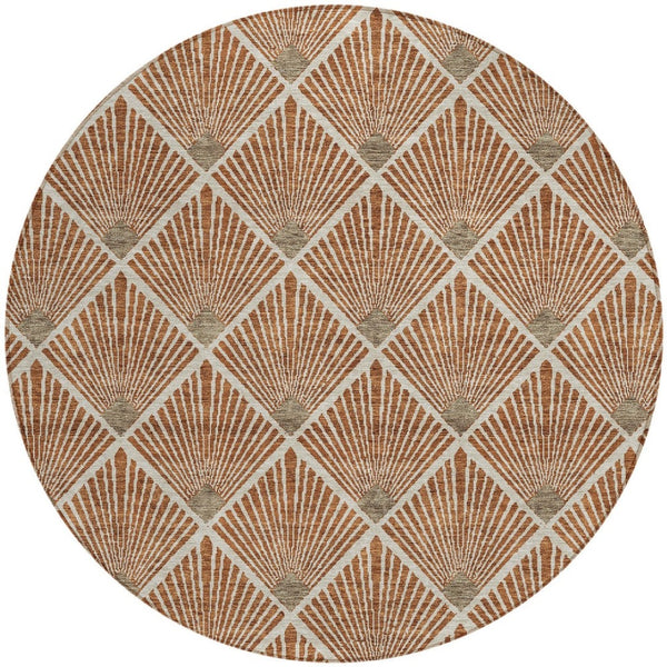Homeroots 3' Beige And Ivory Geometric Washable Area Rug For Indoor And Outdoor Spaces - Durable Design 8' Round Polyester 594739