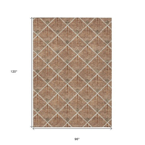 Homeroots 3' Beige And Ivory Geometric Washable Area Rug For Indoor And Outdoor Spaces - Durable Design 8' X 10' Polyester 594740