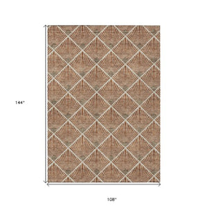 Homeroots 3' Beige And Ivory Geometric Washable Area Rug For Indoor And Outdoor Spaces - Durable Design 9' X 12' Polyester 594741
