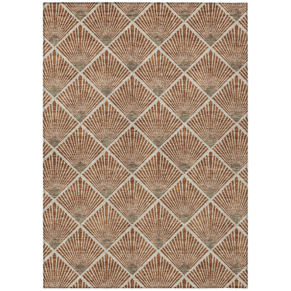 HomeRoots 5' Brown Copper and Beige Geometric Area Rug - Stylish, Washable, Durable for Indoor/Outdoor Use 10' X 14' 594742