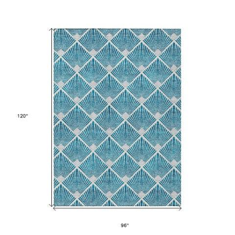 Homeroots 3' Beige And Ivory Geometric Washable Area Rug For Indoor And Outdoor Spaces - Durable Design 8' X 10' Polyester 594746