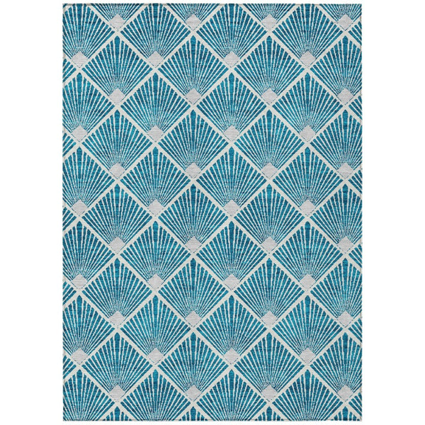HomeRoots 5' Teal Blue and Ivory Geometric Area Rug – Stylish, Washable, Durable for Indoor and Outdoor Spaces 8' X 10' 594746