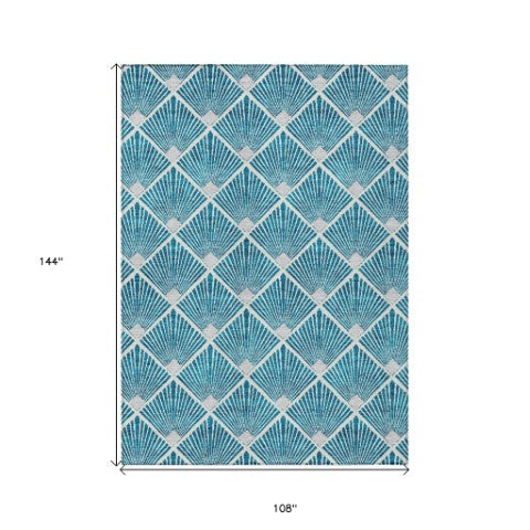 Homeroots 3' Beige And Ivory Geometric Washable Area Rug For Indoor And Outdoor Spaces - Durable Design 9' X 12' Polyester 594747