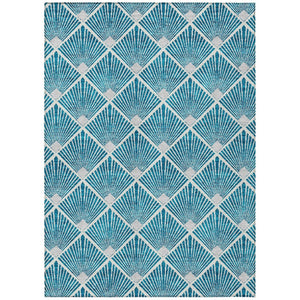 HomeRoots 9' X 12' Teal Blue and Ivory Geometric Area Rug – Stylish, Durable, Washable for Indoor & Outdoor Use 594747