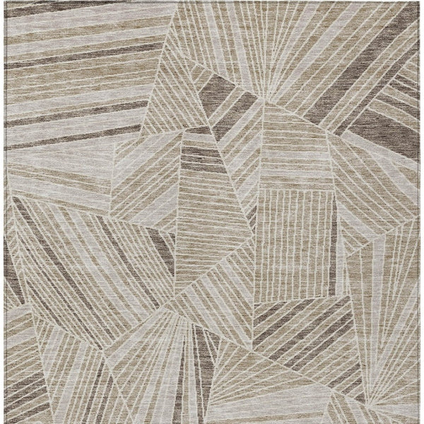 Homeroots 3' Stylish Geometric Beige Brown And Ivory Washable Area Rug For Indoor And Outdoor Spaces 3' X 5' Polyester 594749