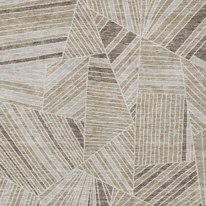 Homeroots 3' Stylish Geometric Beige Brown And Ivory Washable Area Rug For Indoor And Outdoor Spaces 3' X 5' Polyester 594749