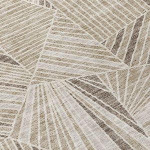 Homeroots 3' Stylish Geometric Beige Brown And Ivory Washable Area Rug For Indoor And Outdoor Spaces 3' X 5' Polyester 594749