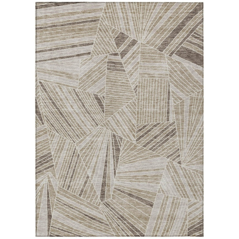 HomeRoots 5' Stylish Beige Brown and Ivory Geometric Area Rug - Washable, Durable for Indoor and Outdoor Use 5' X 8' 594750