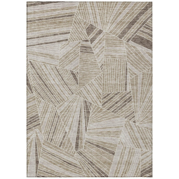 HomeRoots 5' Stylish Beige Brown and Ivory Geometric Area Rug - Washable, Durable for Indoor and Outdoor Use 5' X 8' 594750