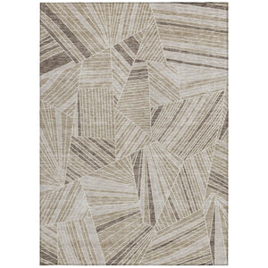 Homeroots 3' Stylish Geometric Beige Brown And Ivory Washable Area Rug For Indoor And Outdoor Spaces 5' X 8' Polyester 594750