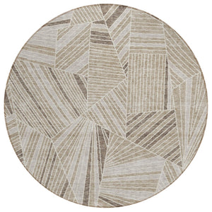 HomeRoots 5' Stylish Beige Brown and Ivory Geometric Area Rug - Washable, Durable for Indoor and Outdoor Use 8' Round 594751