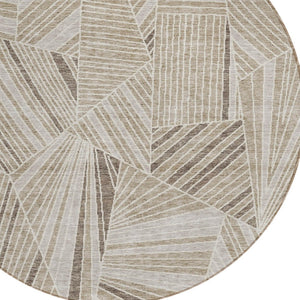 Homeroots 3' Stylish Geometric Beige Brown And Ivory Washable Area Rug For Indoor And Outdoor Spaces 8' Round Polyester 594751