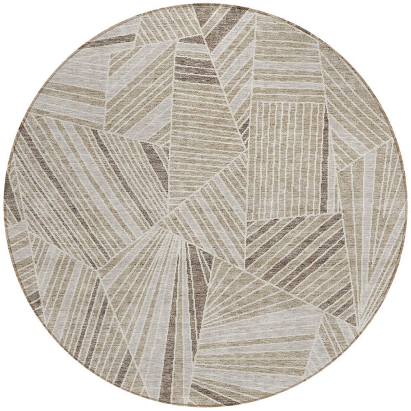 Homeroots 3' Stylish Geometric Beige Brown And Ivory Washable Area Rug For Indoor And Outdoor Spaces 8' Round Polyester 594751