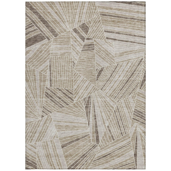 Homeroots 3' Stylish Geometric Beige Brown And Ivory Washable Area Rug For Indoor And Outdoor Spaces 9' X 12' Polyester 594753