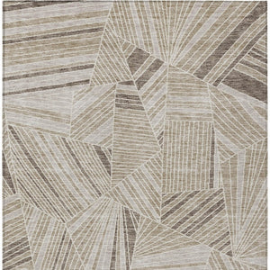 Homeroots 3' Stylish Geometric Beige Brown And Ivory Washable Area Rug For Indoor And Outdoor Spaces 9' X 12' Polyester 594753