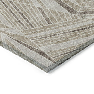 Homeroots 3' Stylish Geometric Beige Brown And Ivory Washable Area Rug For Indoor And Outdoor Spaces 10' X 14' Polyester 594754