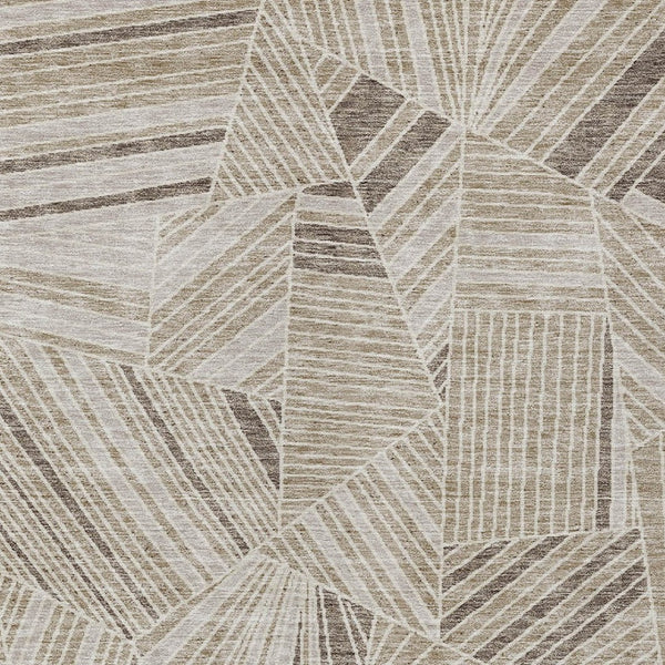 Homeroots 3' Stylish Geometric Beige Brown And Ivory Washable Area Rug For Indoor And Outdoor Spaces 10' X 14' Polyester 594754