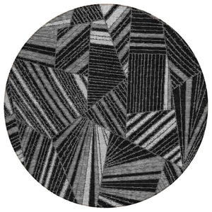 HomeRoots 5' Black and Gray Geometric Area Rug - Washable, Durable, Stylish for Indoor and Outdoor Spaces 8' Round 594757