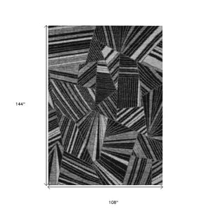 Homeroots 3' Stylish Geometric Beige Brown And Ivory Washable Area Rug For Indoor And Outdoor Spaces 9' X 12' Polyester 594759