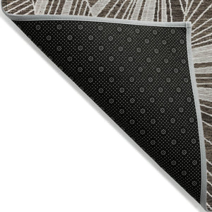 Homeroots 3' Stylish Geometric Beige Brown And Ivory Washable Area Rug For Indoor And Outdoor Spaces 5' X 8' Polyester 594762