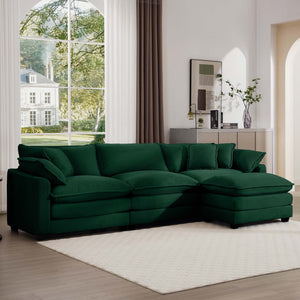 English Elm Corduroy L-Shaped 3-Seater Sofa With Ottoman – Stylish Green Comfort For Small Living Rooms W714S00817