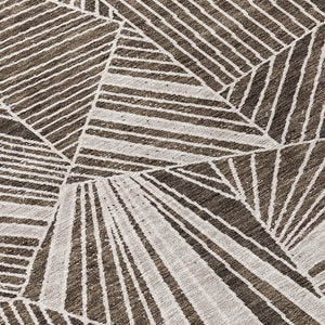 Homeroots 3' Stylish Geometric Beige Brown And Ivory Washable Area Rug For Indoor And Outdoor Spaces 9' X 12' Polyester 594765