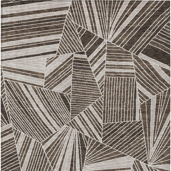 Homeroots 3' Stylish Geometric Beige Brown And Ivory Washable Area Rug For Indoor And Outdoor Spaces 10' X 14' Polyester 594766