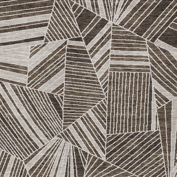 Homeroots 3' Stylish Geometric Beige Brown And Ivory Washable Area Rug For Indoor And Outdoor Spaces 10' X 14' Polyester 594766